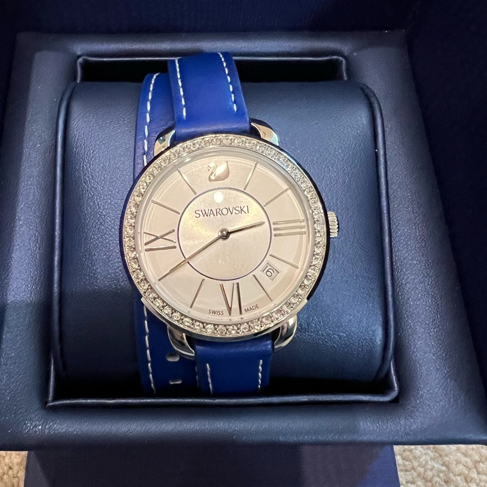 Swarovski Silver Dial with Blue Strap Women's Watch